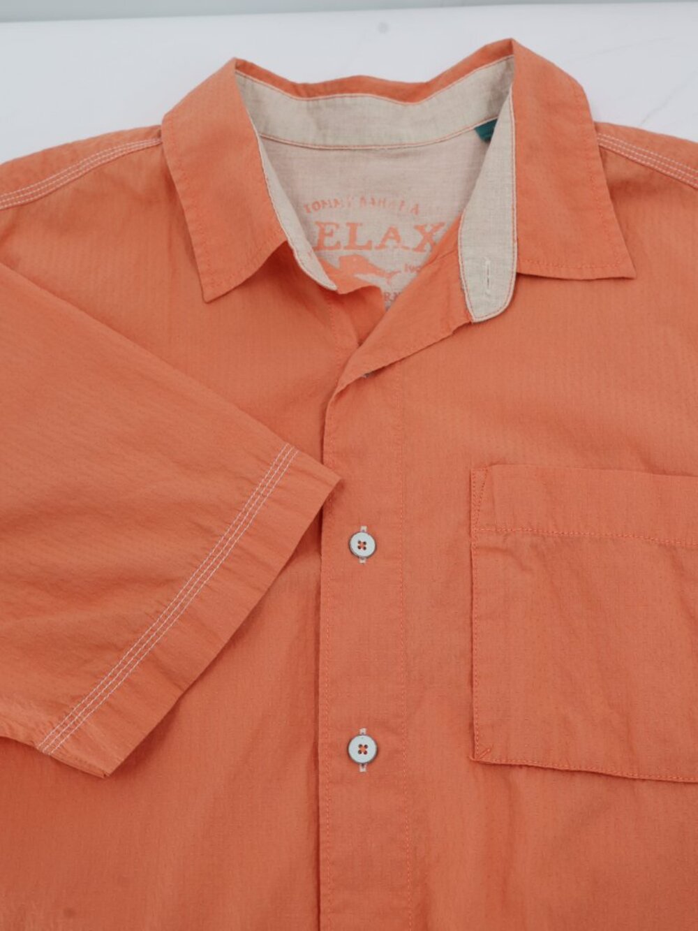 Tommy Bahama Shirt Mens Large Seersucker Relax Pucker Short Sleeve Button Up